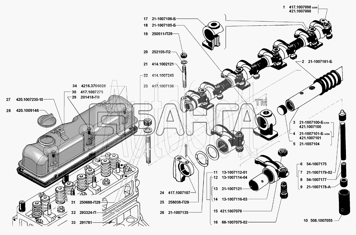 УМЗ УМЗ-4216 (Евро 3) Схема Клапаны и толкатели-9 banga.ua