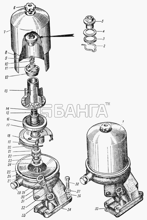 УралАЗ УРАЛ-375 Схема Полнопоточный центробежный фильтр очистки