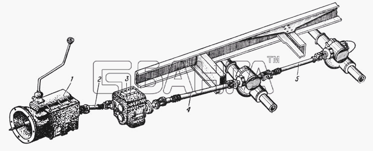 УралАЗ УРАЛ-375 Схема Схема расположения карданных валов banga.ua