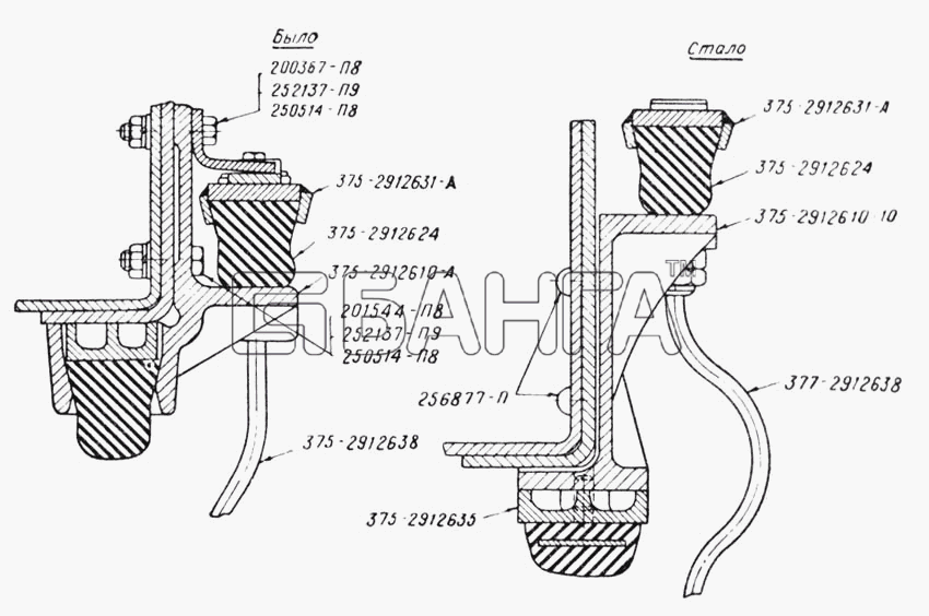 УралАЗ УРАЛ-375 Схема Изменение крепления тросов отбоя задней banga.ua