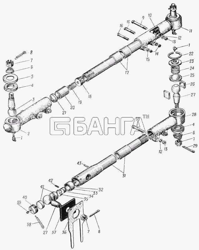 УралАЗ УРАЛ-375 Схема Рулевые тяги (Рис. 73)-117 banga.ua
