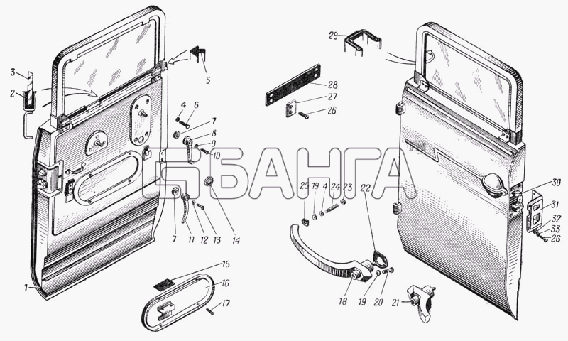 УралАЗ УРАЛ-375 Схема Дверь автомобиля Урал-375 (Рис. 146)-17 banga.ua