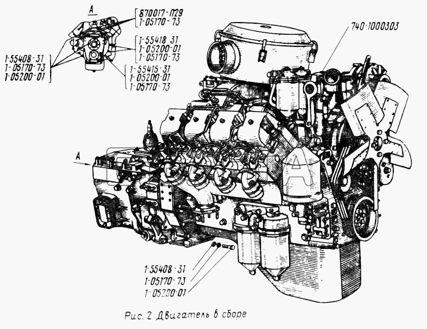 УралАЗ УРАЛ-4320 Схема Двигатель в сборе-8 banga.ua
