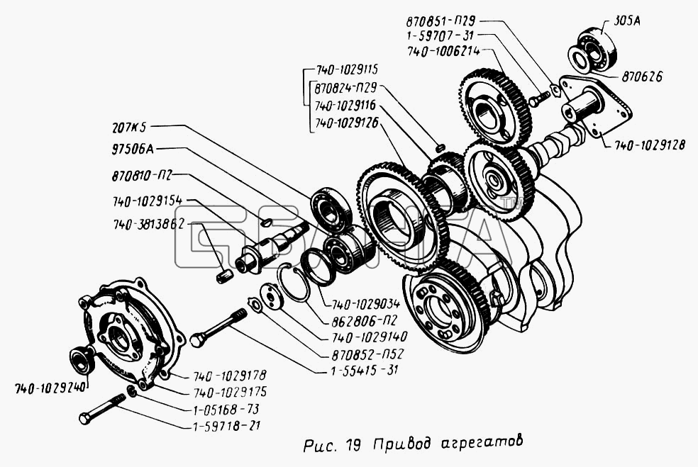 УралАЗ УРАЛ-43202 Схема Привод агрегатов-25 banga.ua