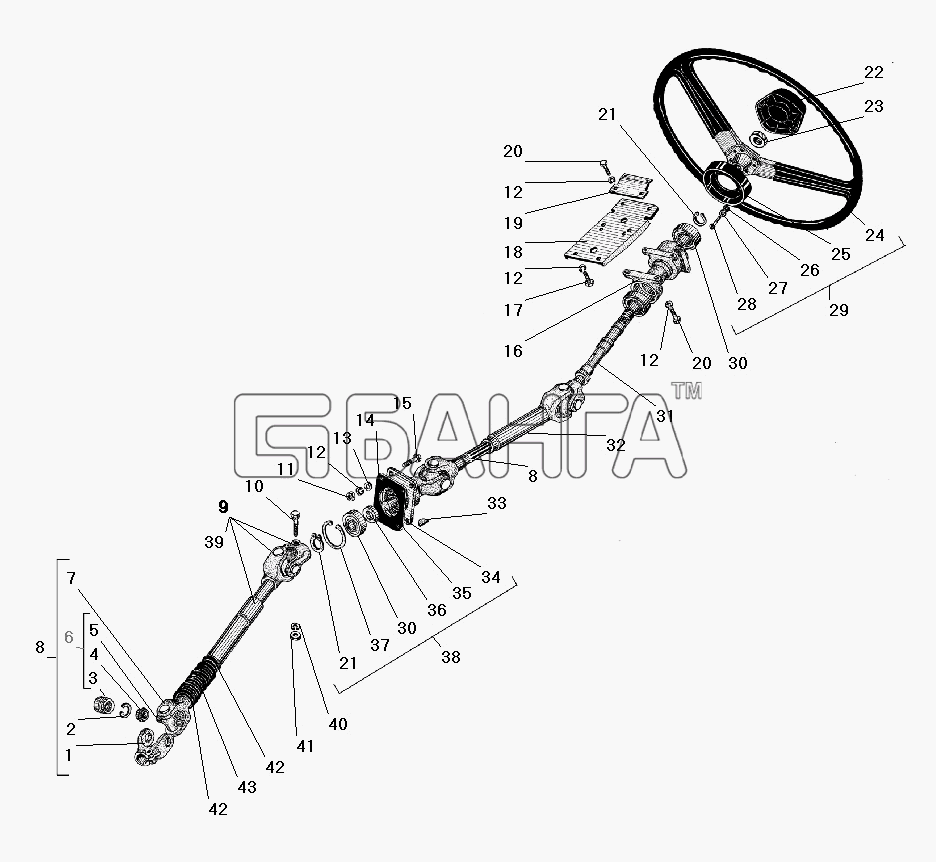 УралАЗ УРАЛ-4320-31 Схема Колесо и вал рулевого управления-128