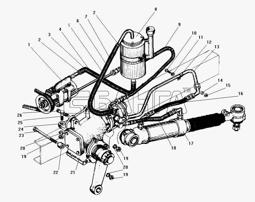 УралАЗ УРАЛ-4320-31 Схема Рулевое управление с рулевым механизмом