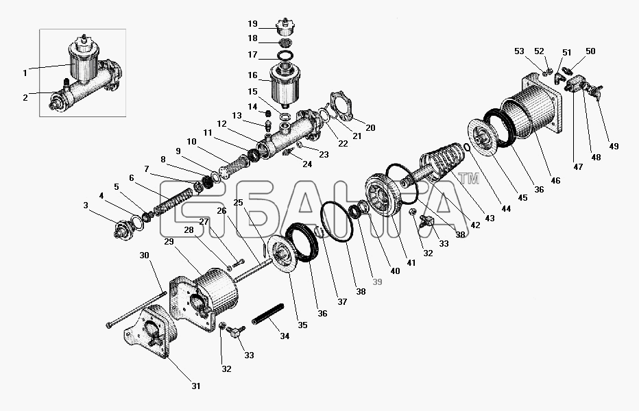 УралАЗ УРАЛ-4320-31 Схема Пневматический усилитель с главным тормозным