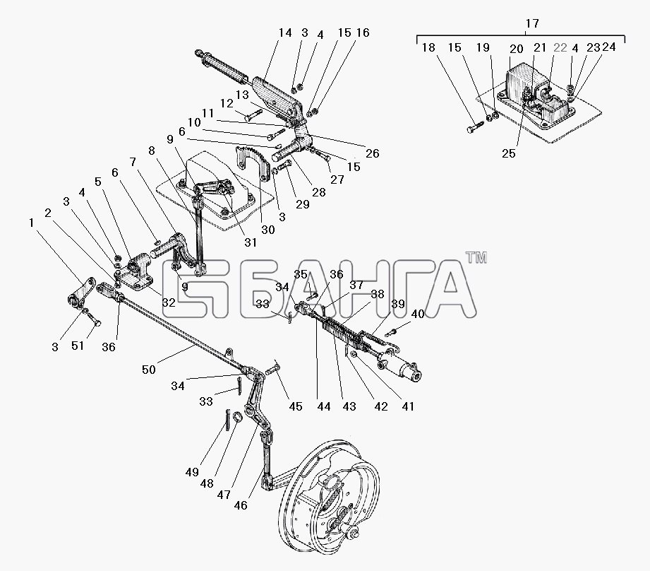 УралАЗ УРАЛ-4320-31 Схема Привод стояночного тормоза и управление