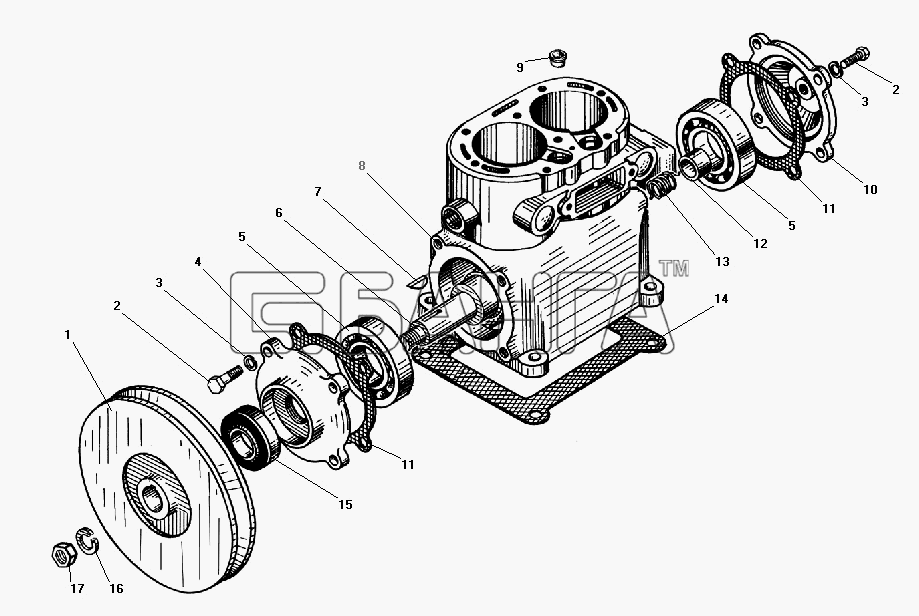 УралАЗ УРАЛ-4320-31 Схема Блок-картер компрессора-147 banga.ua