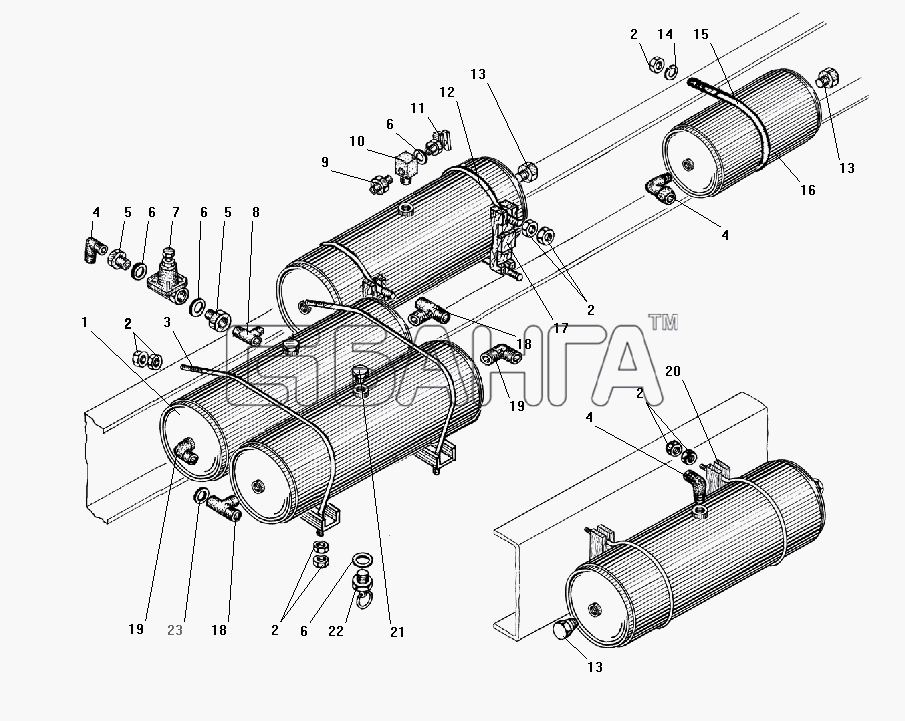 УралАЗ УРАЛ-4320-31 Схема Установка воздушных баллонов-153 banga.ua