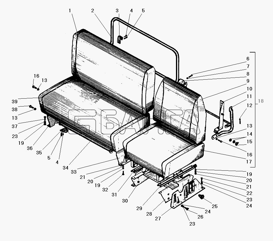 УралАЗ УРАЛ-4320-31 Схема Сиденья водителя и пассажиров (по требованию