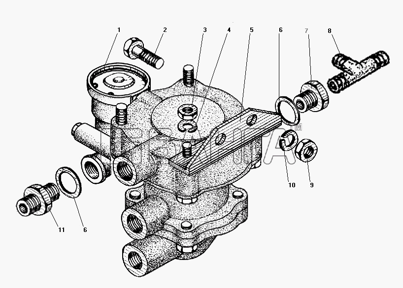 УралАЗ УРАЛ-4320-31 Схема Установка клапана прицепа с клапаном