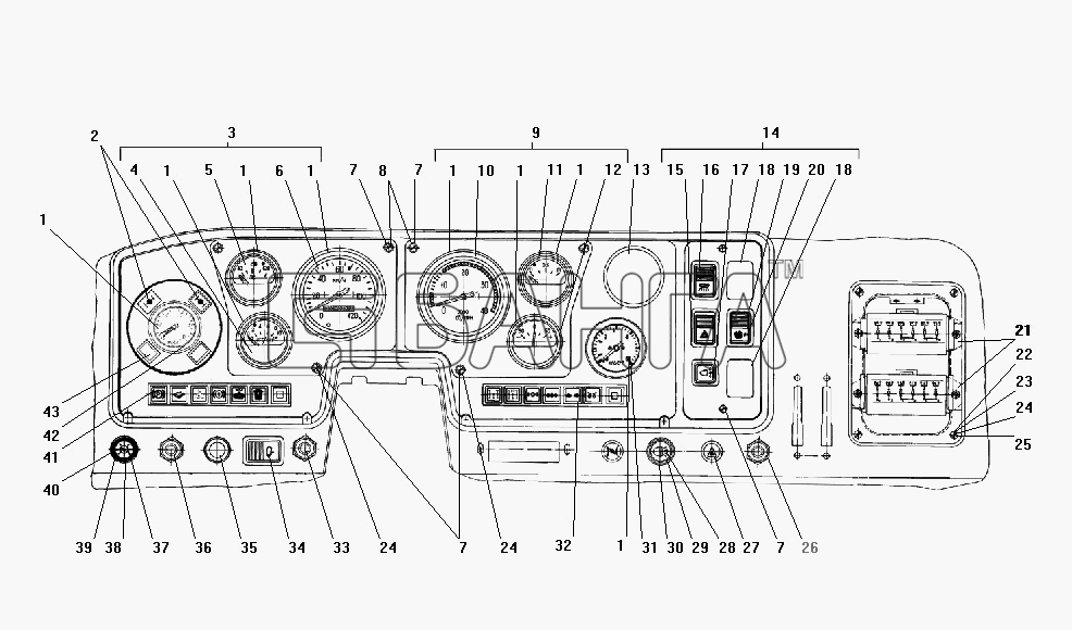 УралАЗ УРАЛ-4320-31 Схема Панель приборов-188 banga.ua