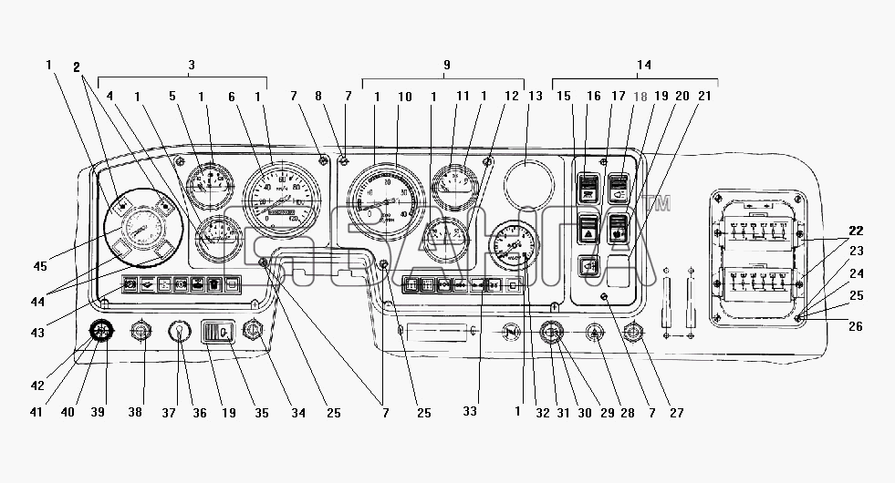 УралАЗ УРАЛ-4320-31 Схема Панель приборов (для МО)-193 banga.ua