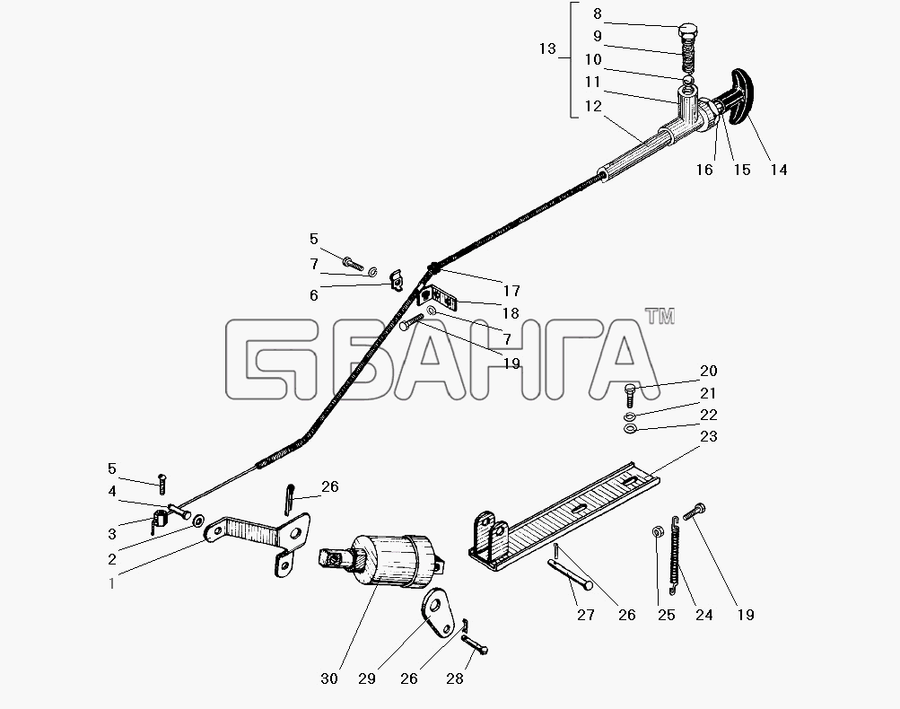 УралАЗ УРАЛ-4320-31 Схема Тяга ручного останова двигателя-49 banga.ua