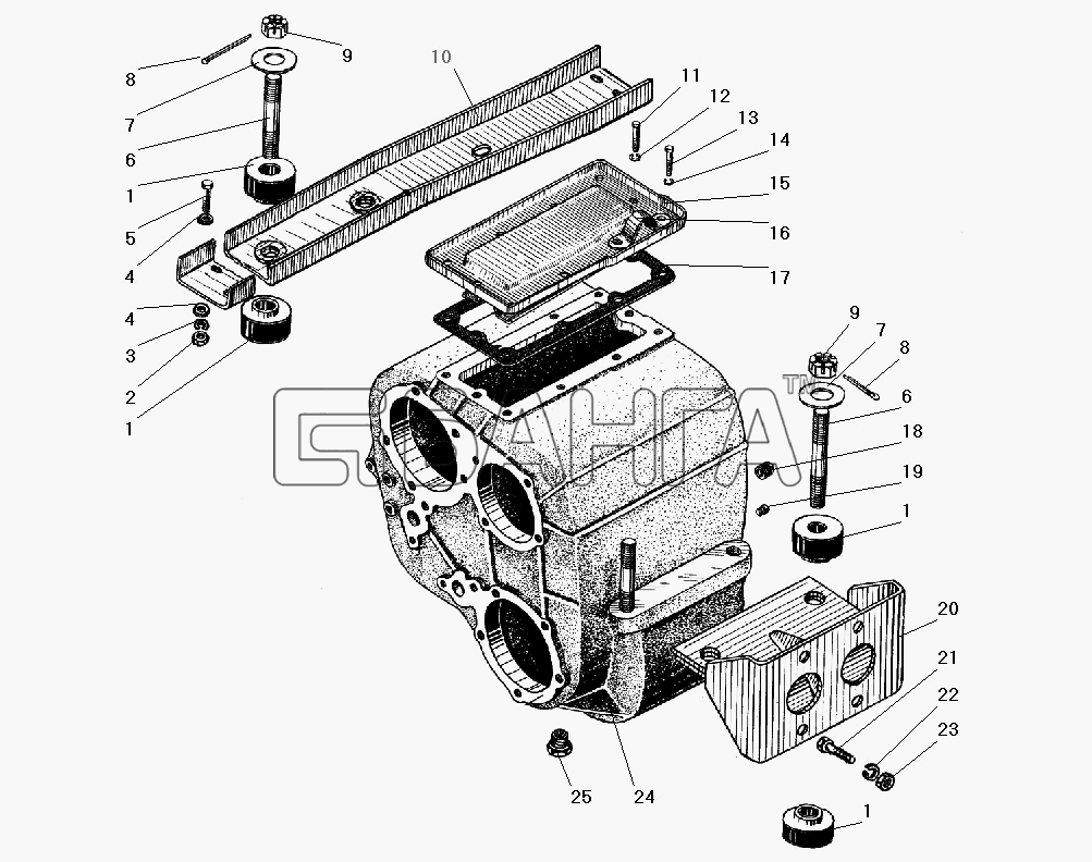 УралАЗ УРАЛ-4320-31 Схема Картер и подвеска раздаточной коробки-66