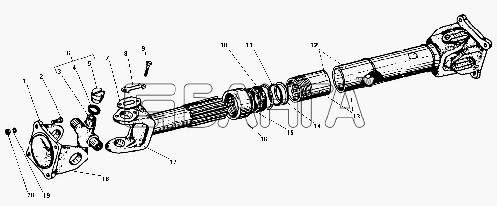 УралАЗ УРАЛ-4320-31 Схема Карданный вал заднего (переднего) моста-74