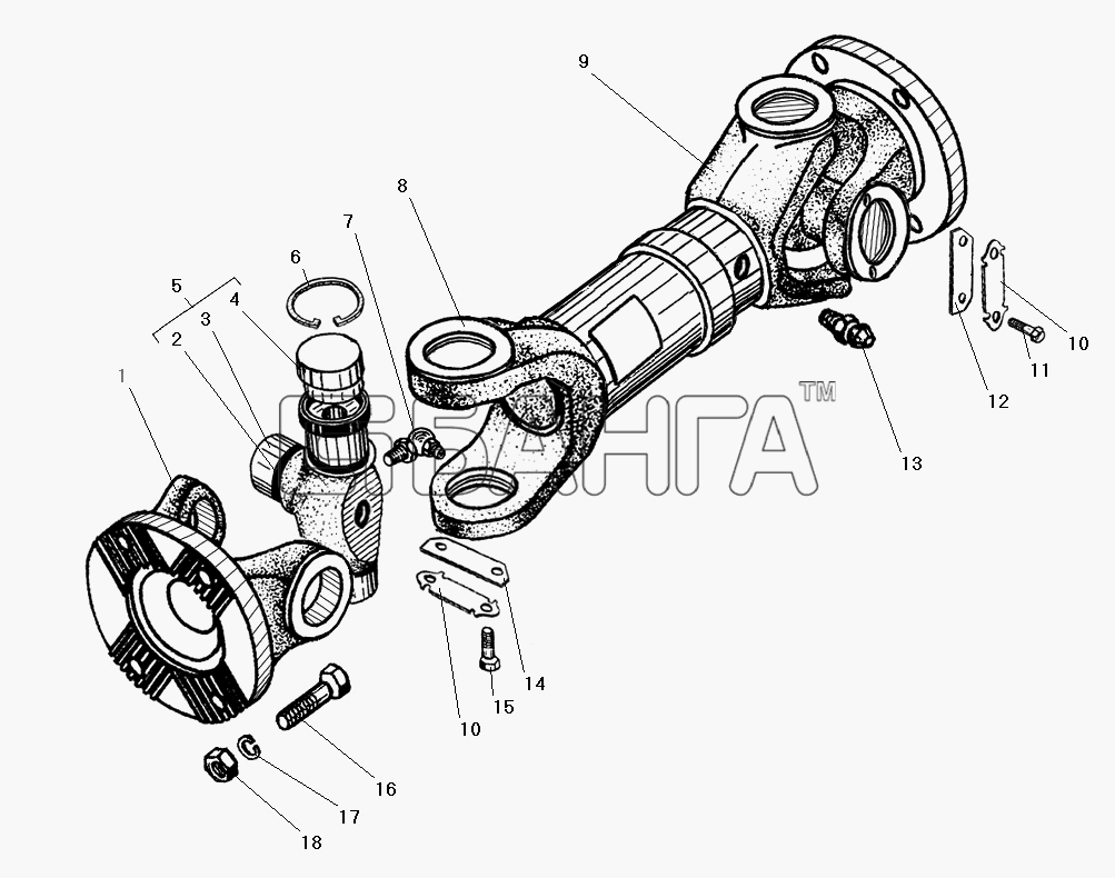 УралАЗ УРАЛ-4320-31 Схема Карданный вал промежуточный-75 banga.ua