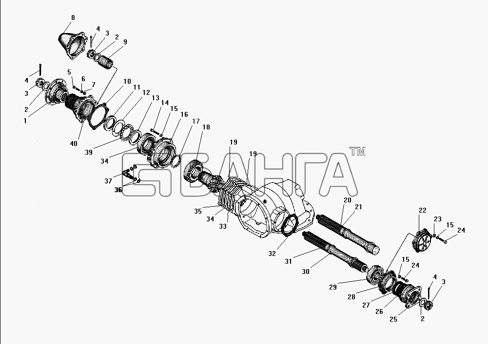 УралАЗ УРАЛ-4320-31 Схема Проходной вал редуктора главной передачи-81