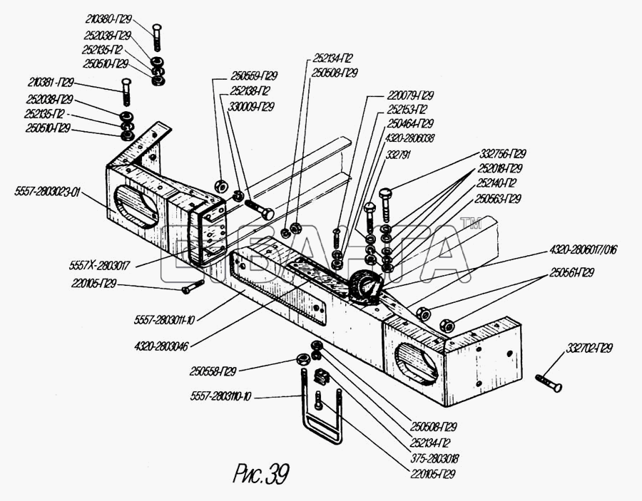 УралАЗ УРАЛ-4320-31 Схема Передний буфер и буксирные крюки-79 banga.ua