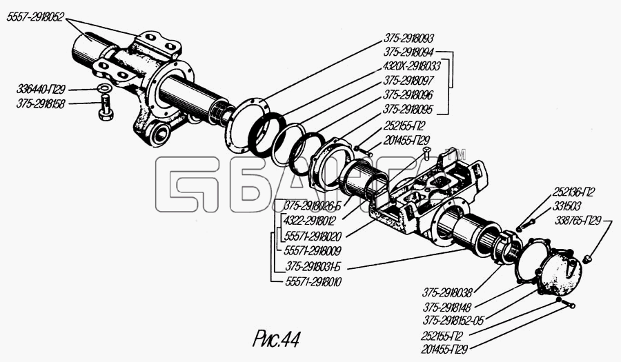 УралАЗ УРАЛ-4320-31 Схема Ось задней балансирной подвески-85 banga.ua