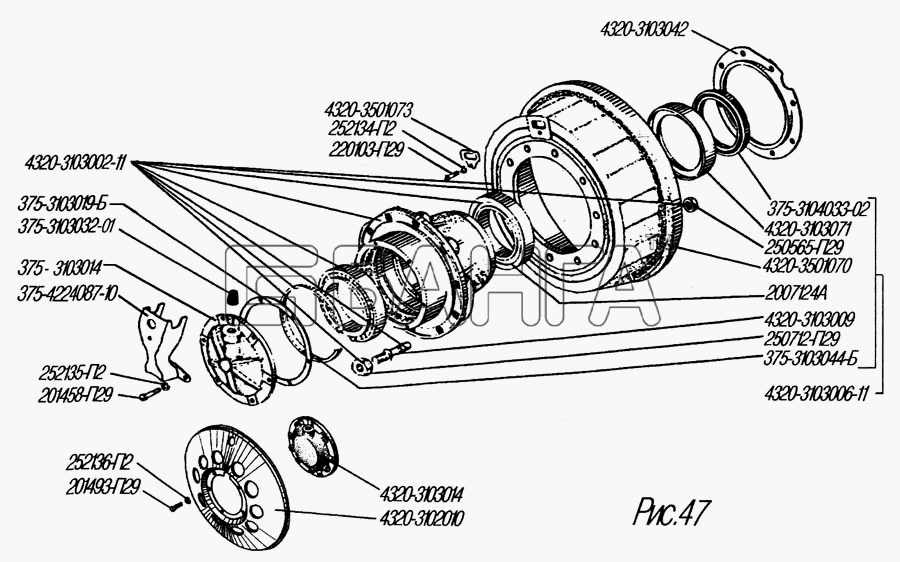 УралАЗ УРАЛ-4320-31 Схема Ступица колеса и тормозной барабан-89