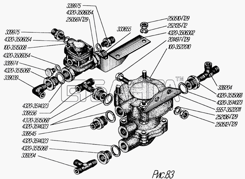 УралАЗ УРАЛ-4320-31 Схема Установка клапана прицепа с защитным