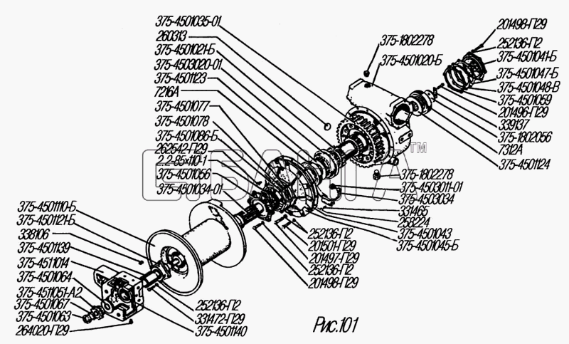 УралАЗ УРАЛ-4320-31 Схема Детали редуктора лебедки-153 banga.ua