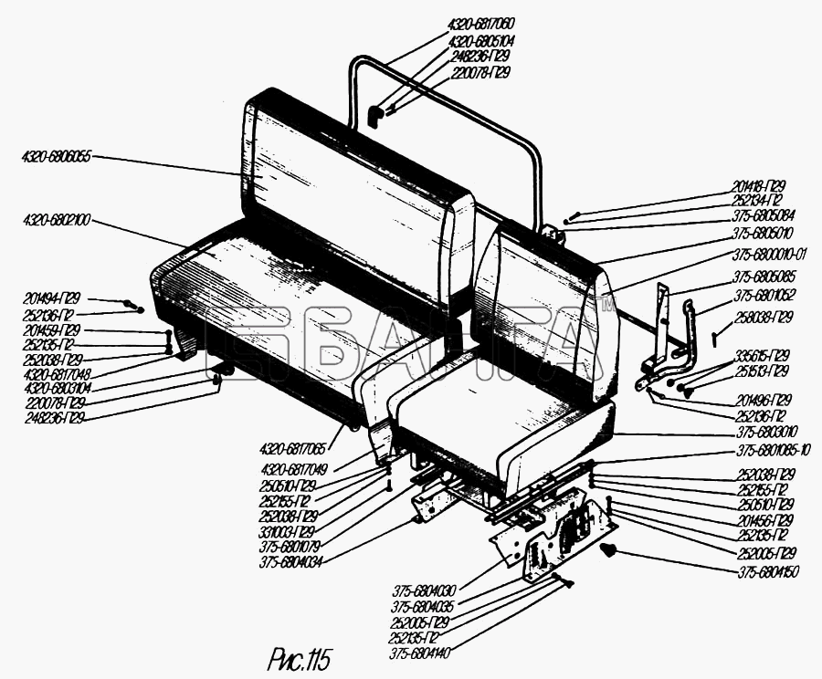 УралАЗ УРАЛ-4320-31 Схема Сиденья водителя и пассажиров-15 banga.ua