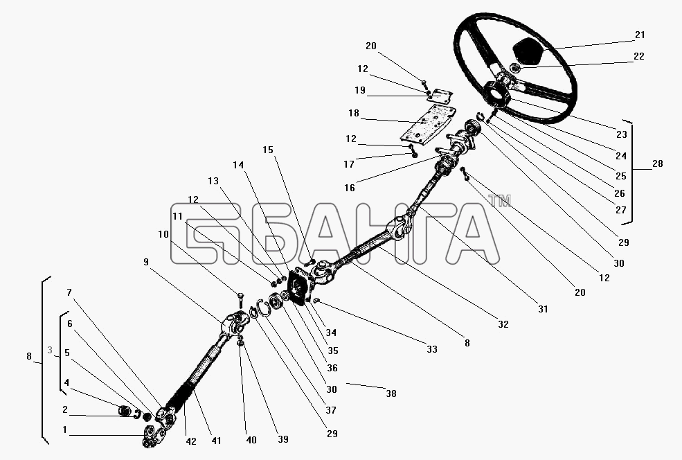 УралАЗ УРАЛ-43203-10 Схема Колесо и вал рулевого управления-70