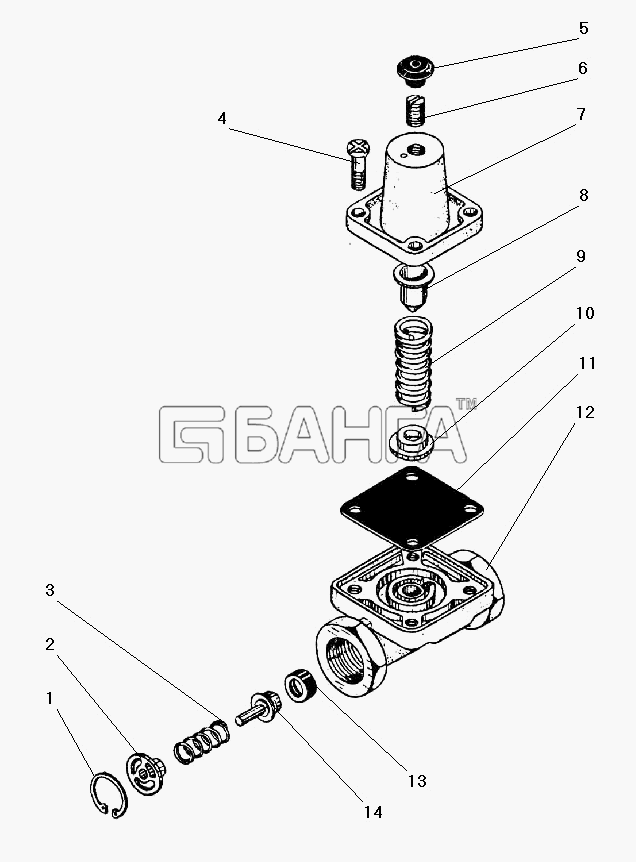 УралАЗ УРАЛ-43203-10 Схема Одинарный защитный клапан-86 banga.ua