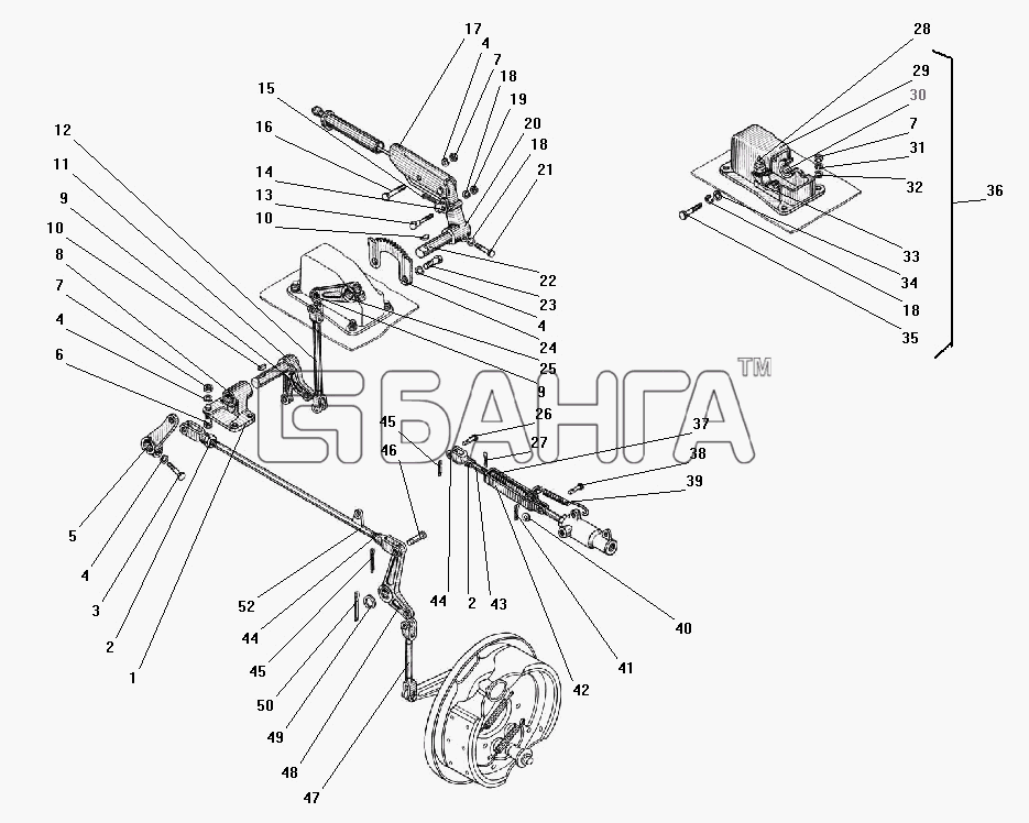 УралАЗ УРАЛ-43203-10 Схема Привод стояночного тормоза и управление