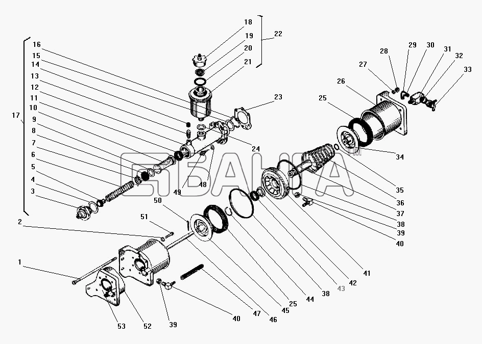 УралАЗ УРАЛ-43203-10 Схема Пневматический усилитель с главным