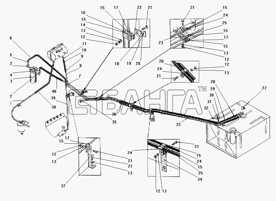 УралАЗ УРАЛ-43203-10 Схема Трубопроводы и шланги системы питания-13