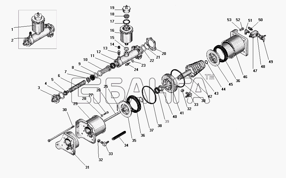 УралАЗ УРАЛ-4320-41 Схема Пневматический усилитель с главным тормозным