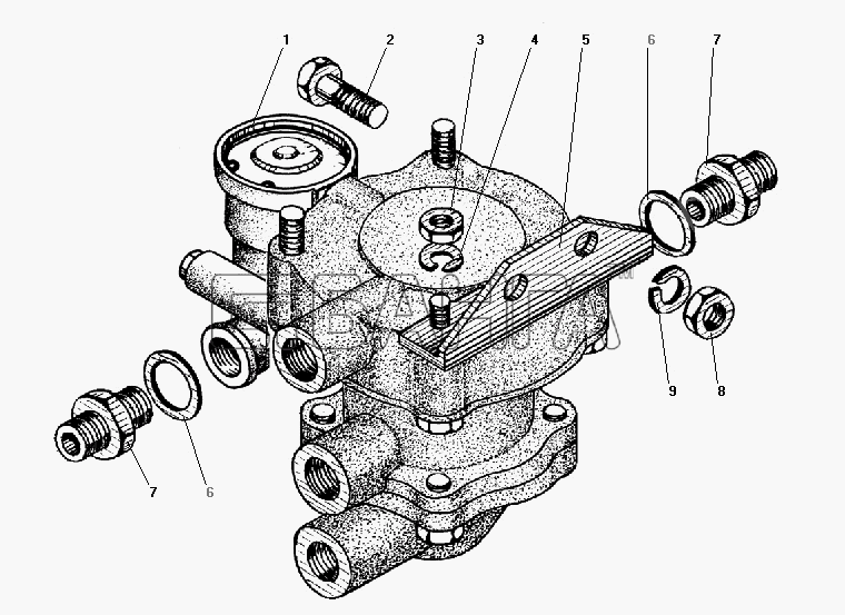 УралАЗ УРАЛ-4320-41 Схема Установка клапана прицепа с клапаном