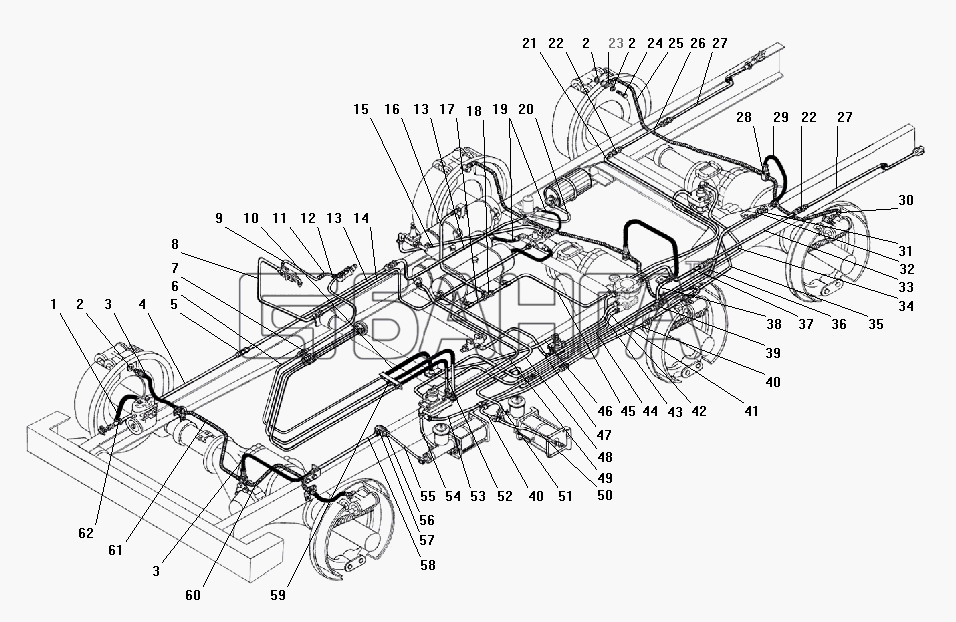 УралАЗ УРАЛ-4320-41 Схема Трубопроводы и шланги пневмогидравлического