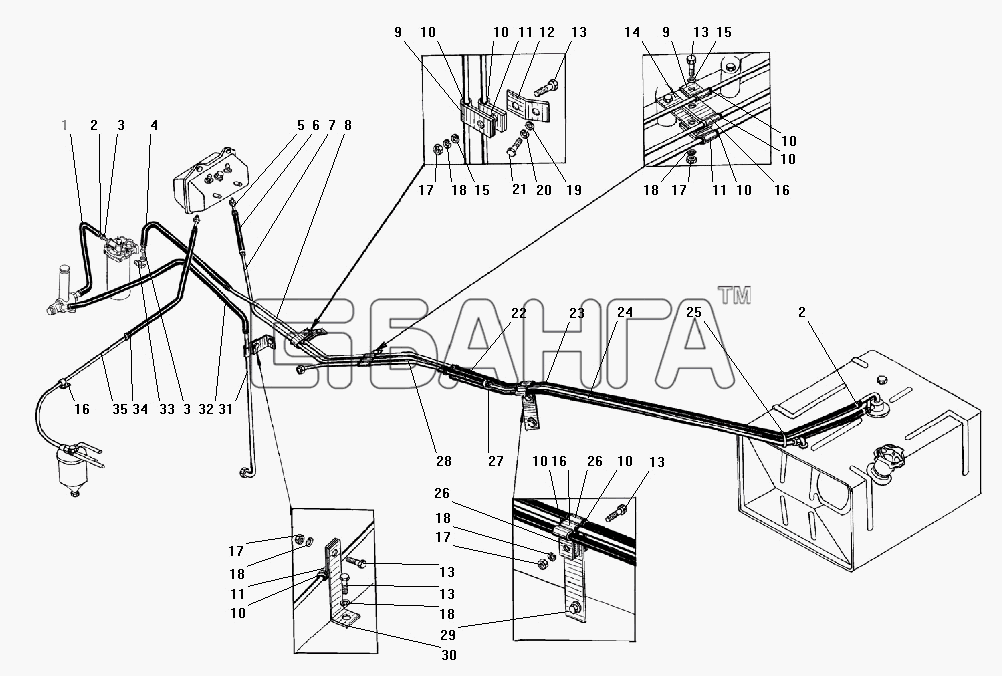 УралАЗ УРАЛ-4320-41 Схема Трубопроводы и шланги системы питания-39