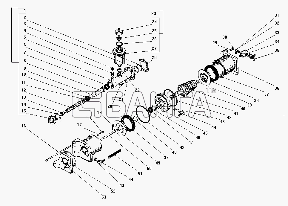 УралАЗ УРАЛ-43206-41 Схема Пневматический усилитель с главным