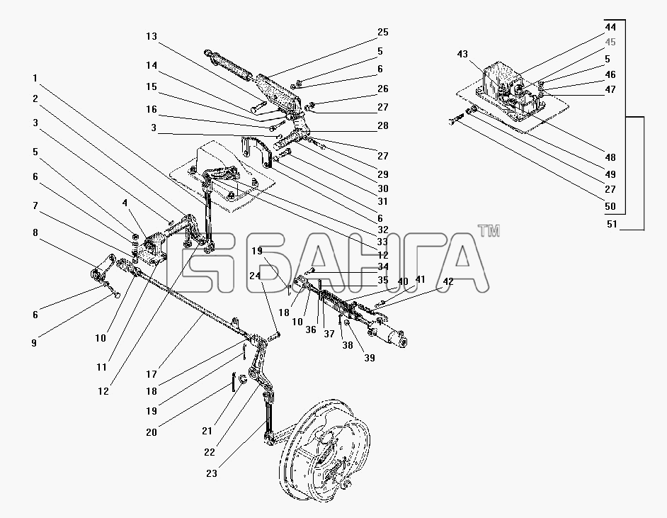 УралАЗ УРАЛ-43206-41 Схема Привод стояночного тормоза и управление
