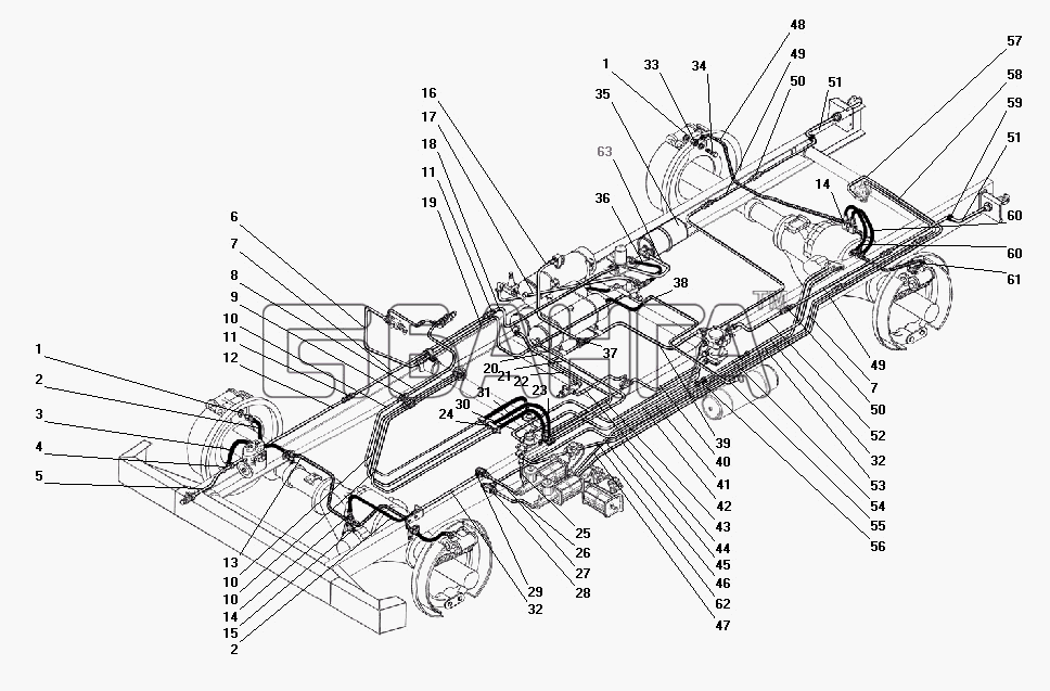 УралАЗ УРАЛ-43206-41 Схема Трубопроводы и шланги пневмогидравлического