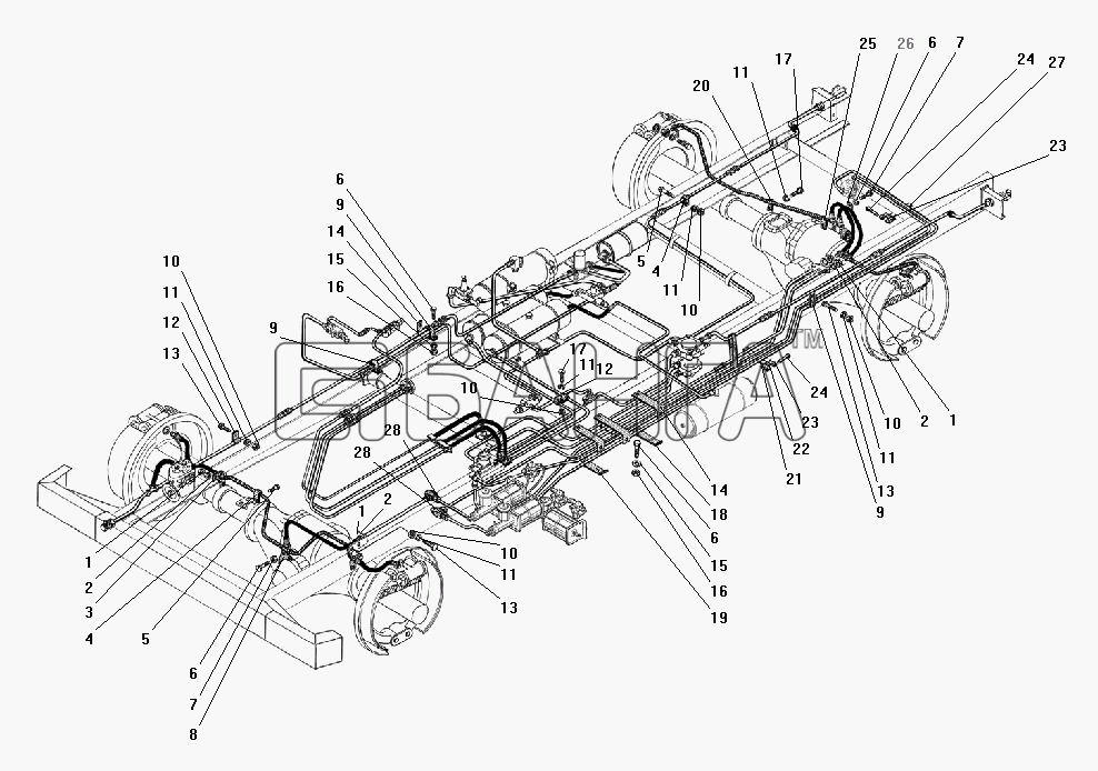 УралАЗ УРАЛ-43206-41 Схема Крепление трубопроводов и шлангов-120