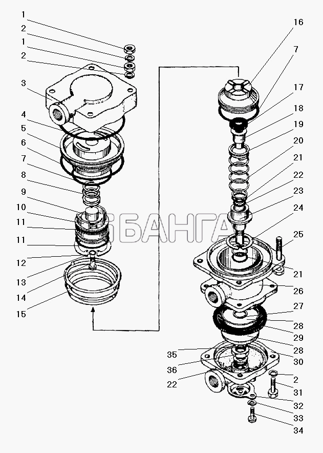 УралАЗ УРАЛ-43206-41 Схема Клапан управления тормозами прицепа-127