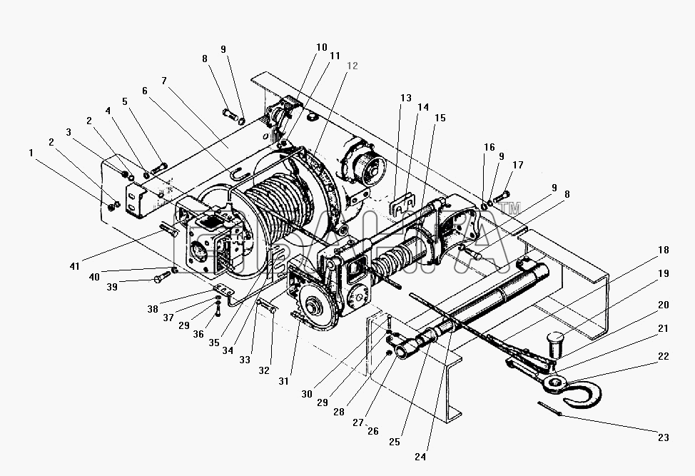 УралАЗ УРАЛ-43206-41 Схема Лебедка с тросоукладчиком в сборе-160