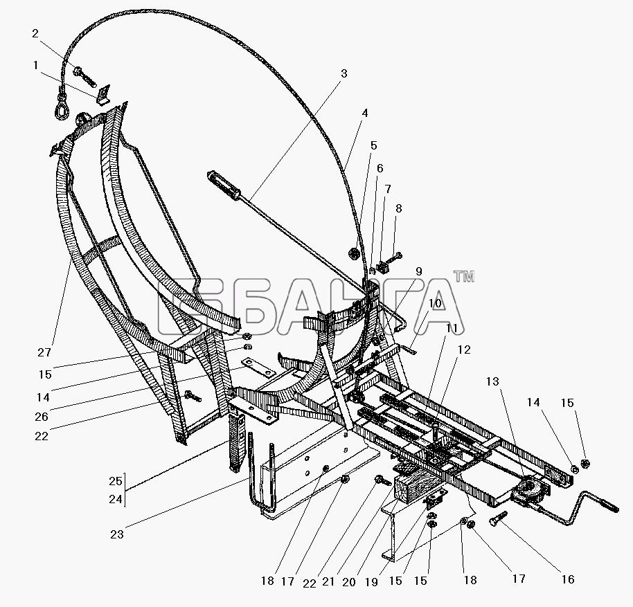УралАЗ УРАЛ-43206-41 Схема Вертикальный держатель запасного колеса-94