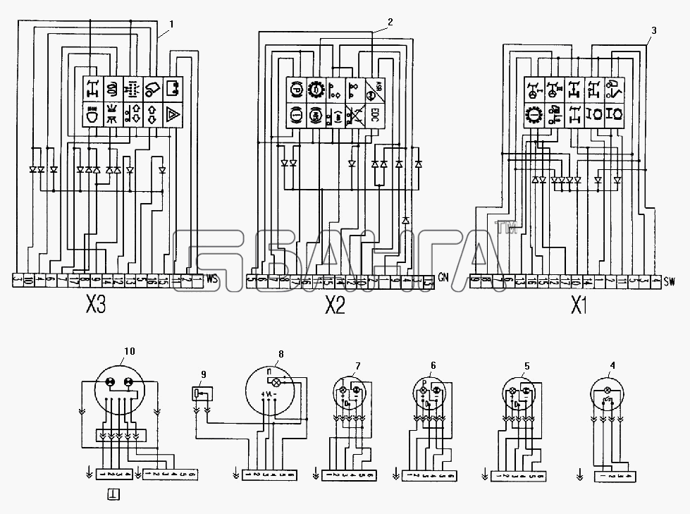 УралАЗ УРАЛ-532301 Схема Схема электрическая панели приборов-71
