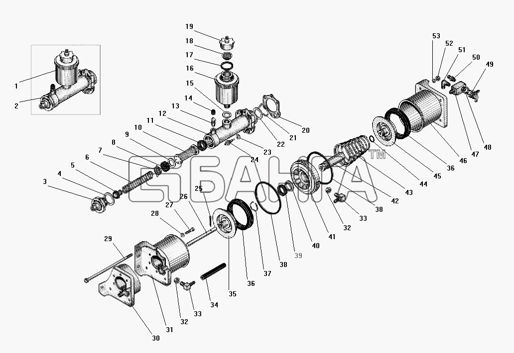 УралАЗ УРАЛ-55571-40 Схема Пневматический усилитель с главным