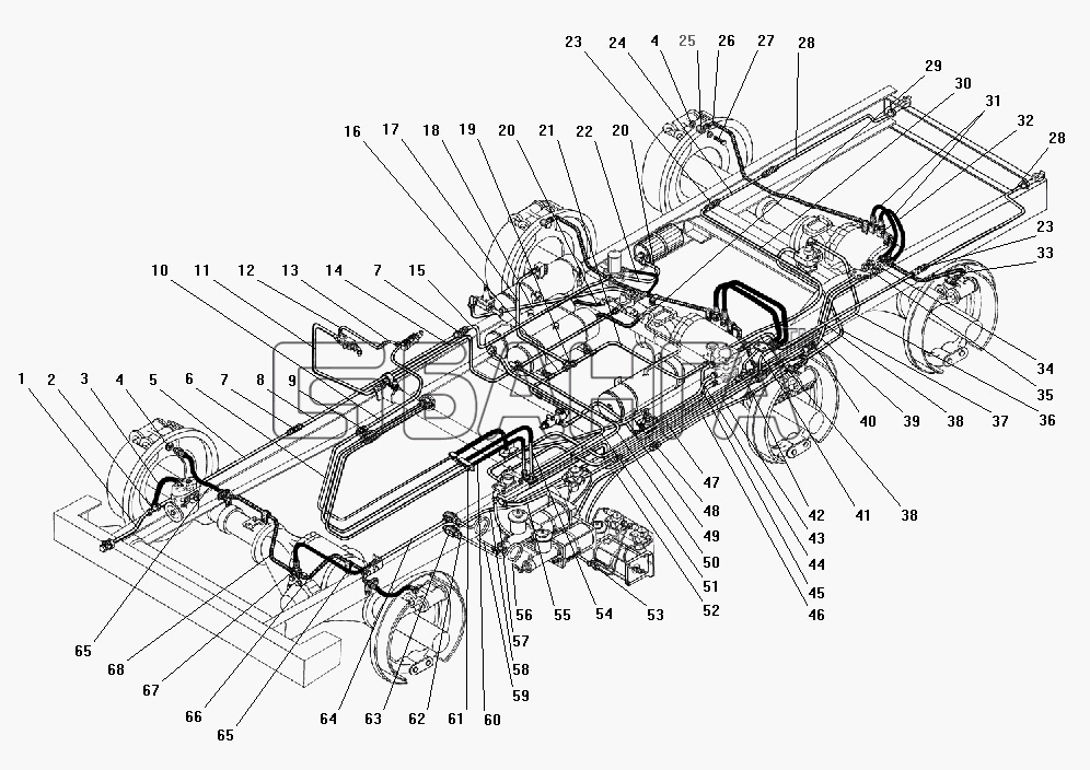УралАЗ УРАЛ-55571-40 Схема Трубопроводы и шланги гидропневматического