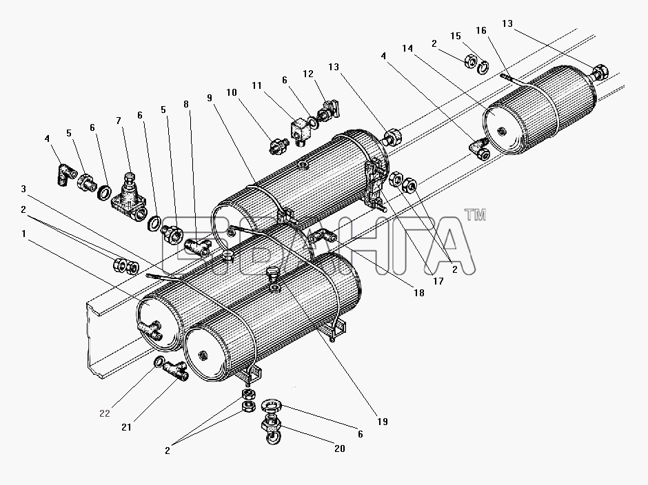 УралАЗ УРАЛ-55571-40 Схема Установка воздушных баллонов без АБС-163