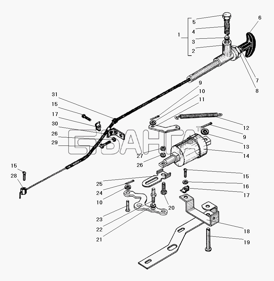 УралАЗ УРАЛ-55571-40 Схема Тяга ручного останова двигателя-54 banga.ua